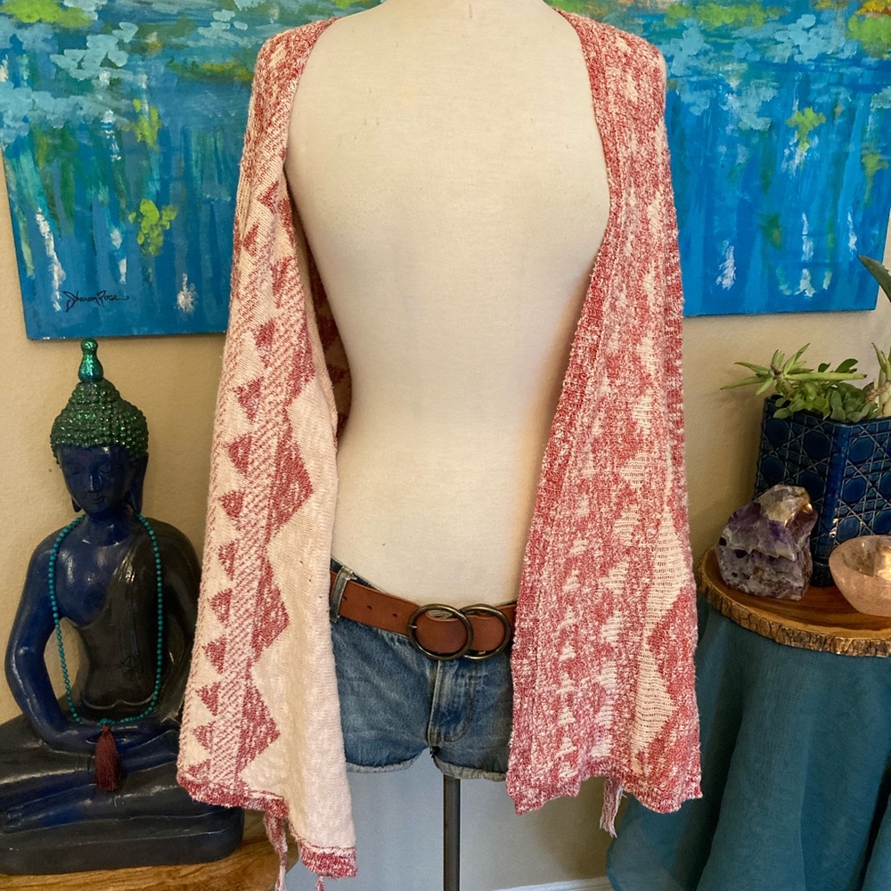 Aztec print boho fringe knit cardigan